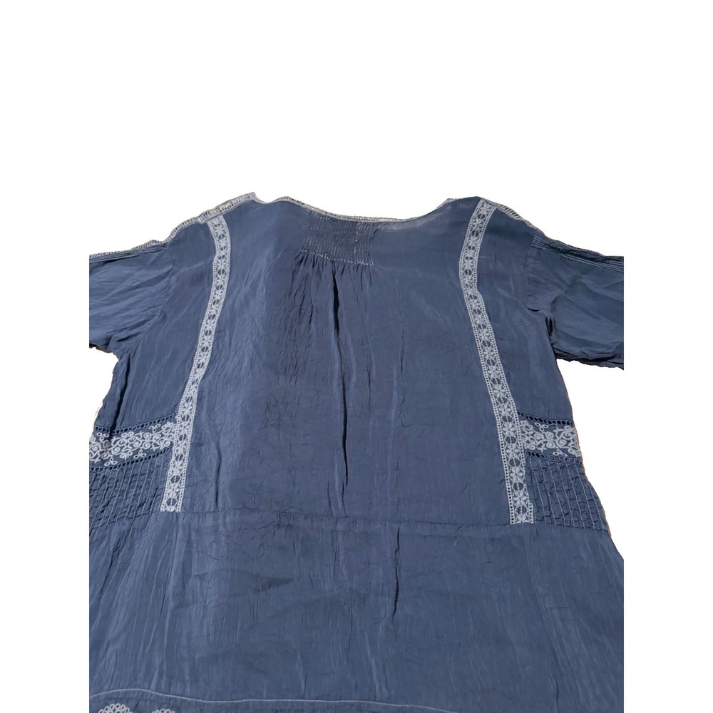 Johnny Was Manchenho Tunic Top XL Blue Embroidered Eyelet Cupro Rayon Boho - Picture 11 of 11